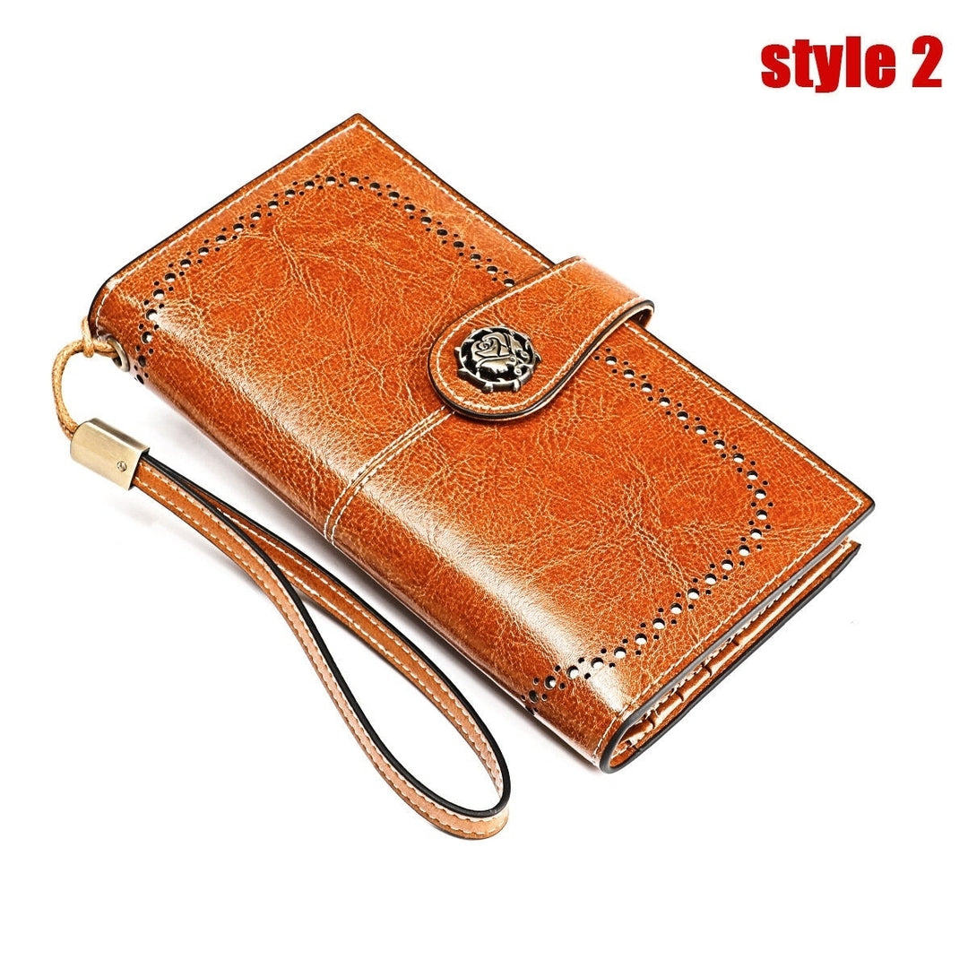 women genuine leather elegant vintage long wallet phone bag Image 4