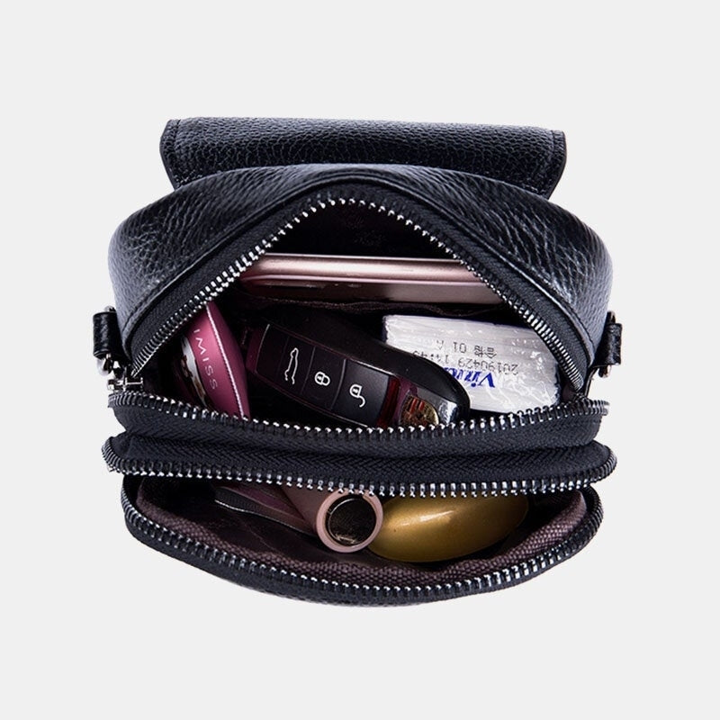Women Genuine Leather Multi-Layers Earphone Hole 6.5 Inch Phone Crossbody Bag Image 2