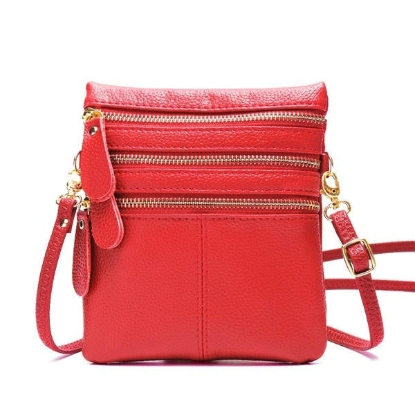 Women Genuine Leather Multi-Function Phone Bag Solid Crossbody Bag Image 2