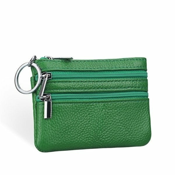 women genuine leather double zipper card holder clutch wallet candy color coin bags Image 1