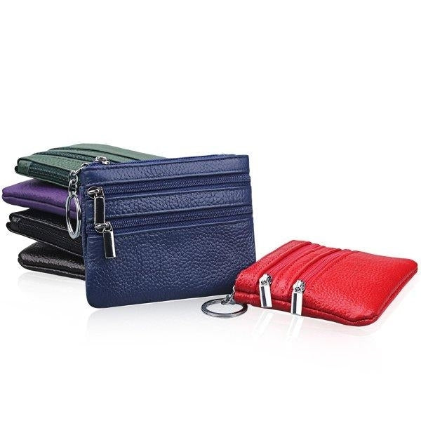 women genuine leather double zipper card holder clutch wallet candy color coin bags Image 12