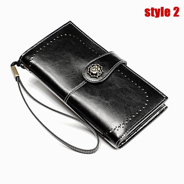 women genuine leather elegant vintage long wallet phone bag Image 4