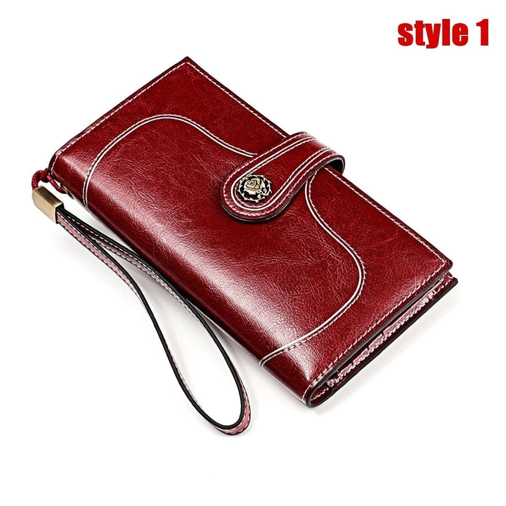 women genuine leather elegant vintage long wallet phone bag Image 8