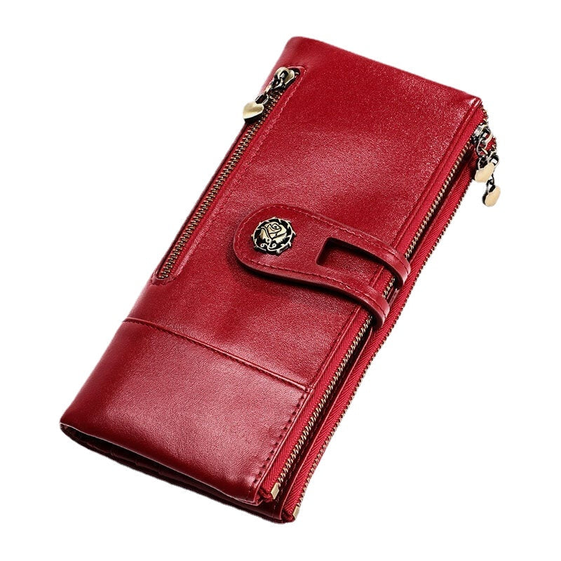 Women Genuine Leather Rfid Antimagnetic Multi-slots 14 Card Slots Zipper Bifold Long Wallet Image 1