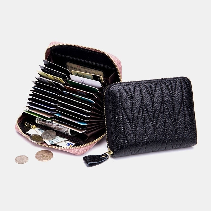 Women Genuine Leather RFID Multifunction Multi Card Slot Travel Small Wallet Image 1