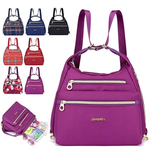 Women Multifunctional Waterproof Multi-Pocket Nylon Backpack Shoulder Handbag Travel Bag Image 1