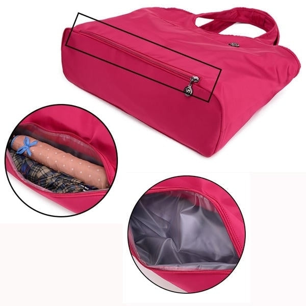 women nylon handbag solid tote bag multi pocket shopping bag Image 4