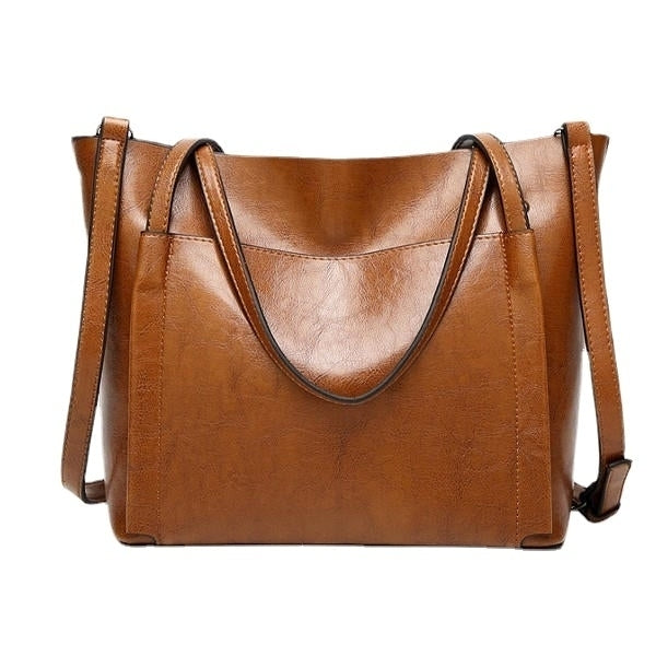 Women Oil Leather Tote Handbags Vintage Shoulder Capacity Crossbody Bags Image 1