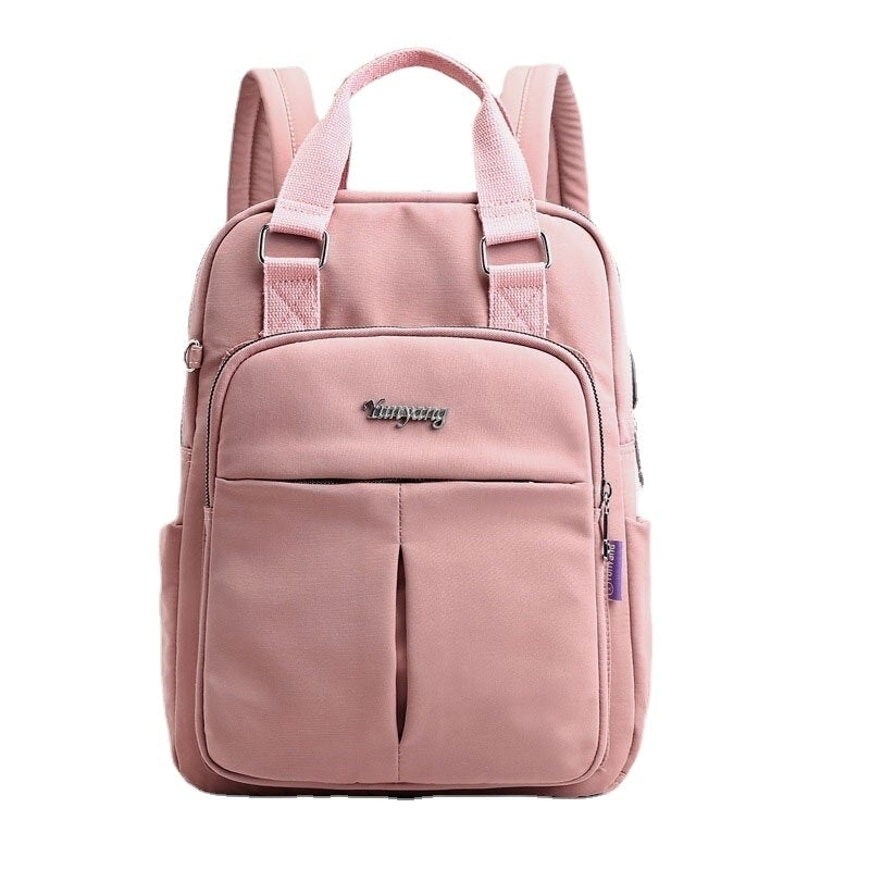 Women Nylon Waterproof Patchwork Backpack With USB Charging Port For Outdoor School Image 1