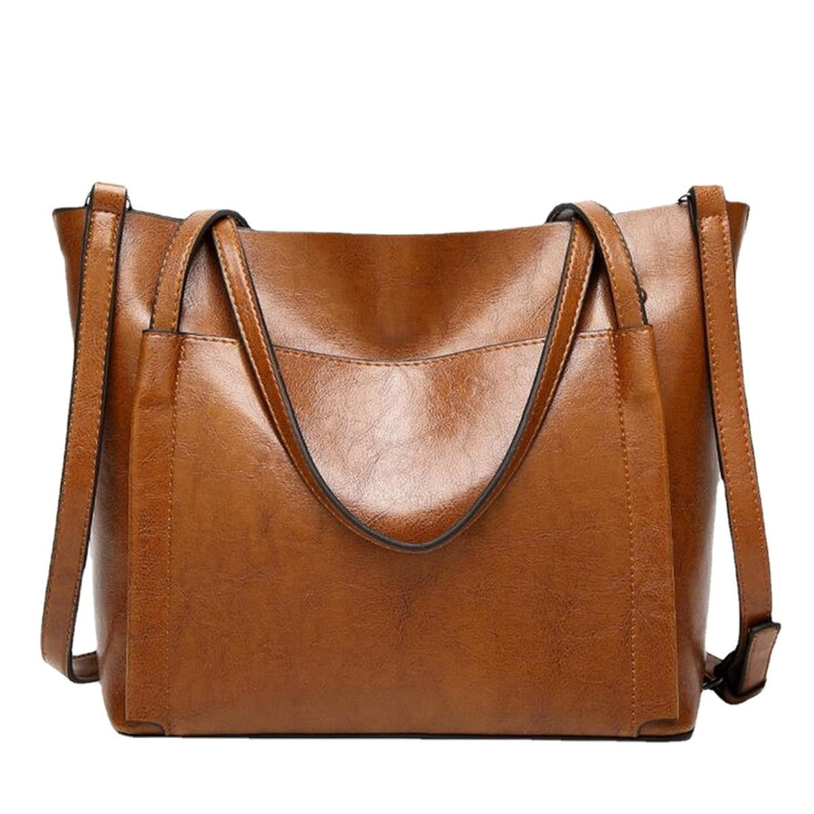 Women Oil Wax Leather Large Handbag Shoulder Girl Travel Bag Messenger Tote Image 1