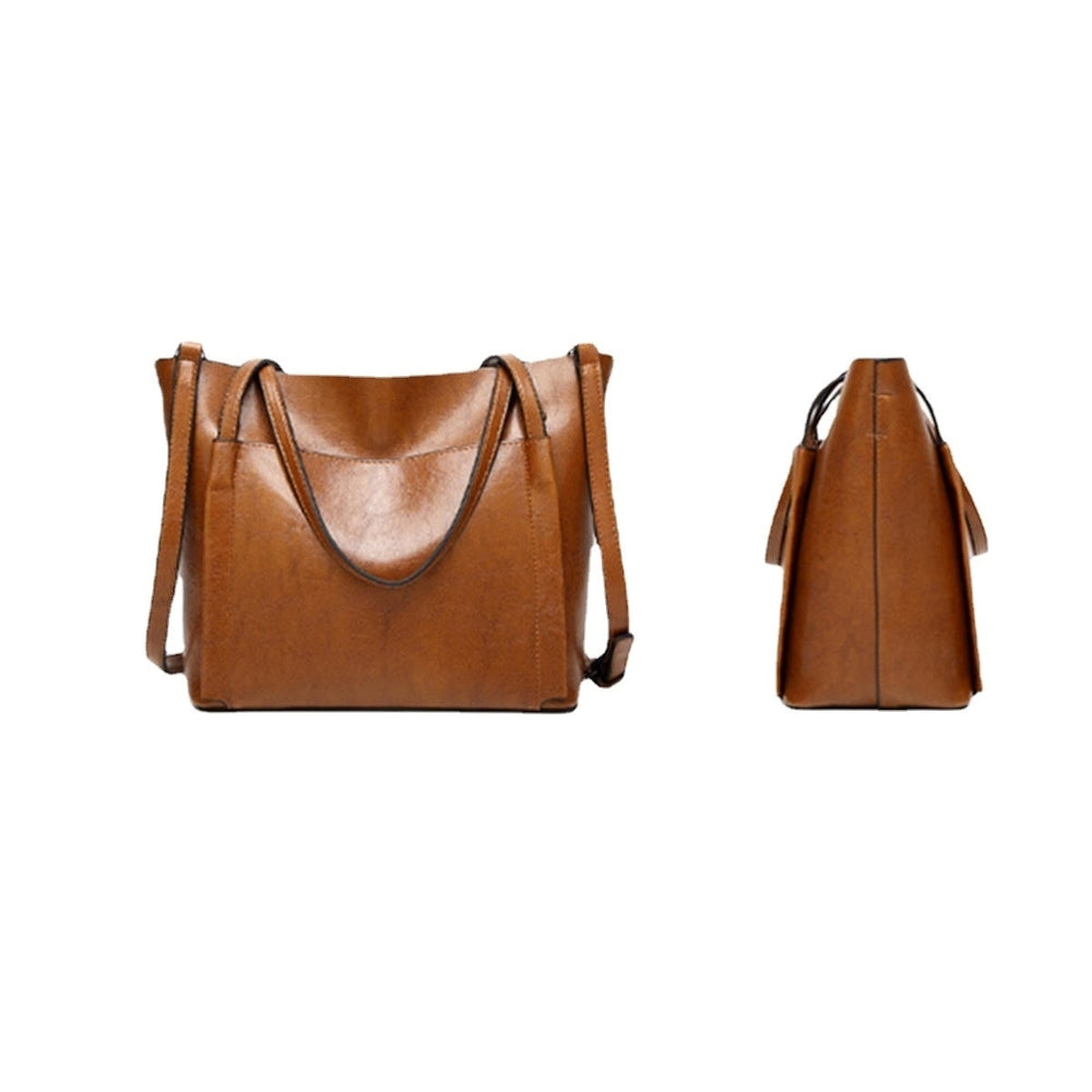 Women Oil Wax Leather Large Handbag Shoulder Girl Travel Bag Messenger Tote Image 2