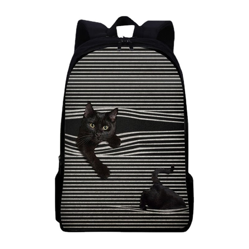 Women Oxford Cloth Large Capacity Cartoon Cat Stripe Pattern Printing Backpack Image 1