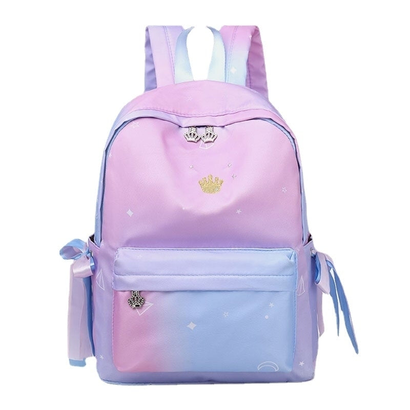 Women Oxford Color Gradient Earphone Hole BowKnot Casual Studeng Bag Backpack Image 1