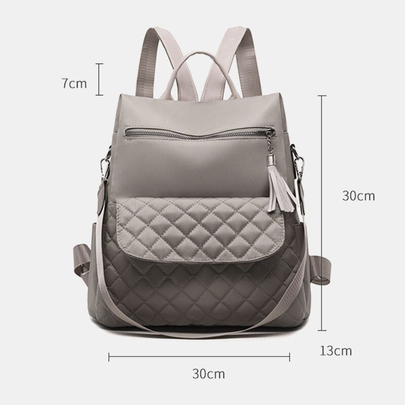 Women Multi-carry Oxford Diamond Pattern Anti-theft Waterproof Tassel Casual Backpack Image 4