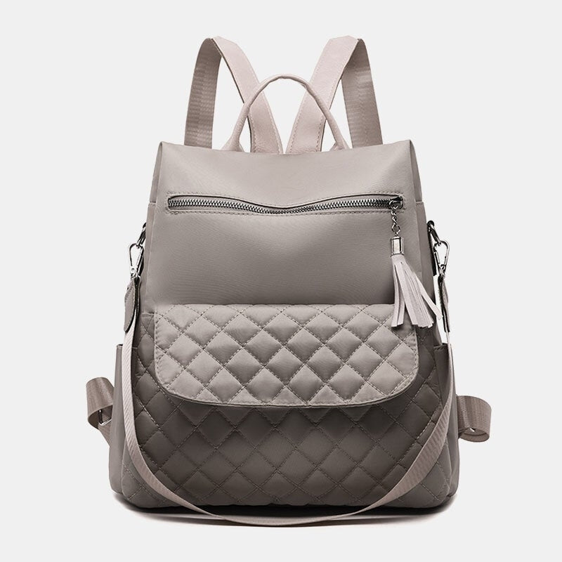 Women Multi-carry Oxford Diamond Pattern Anti-theft Waterproof Tassel Casual Backpack Image 7