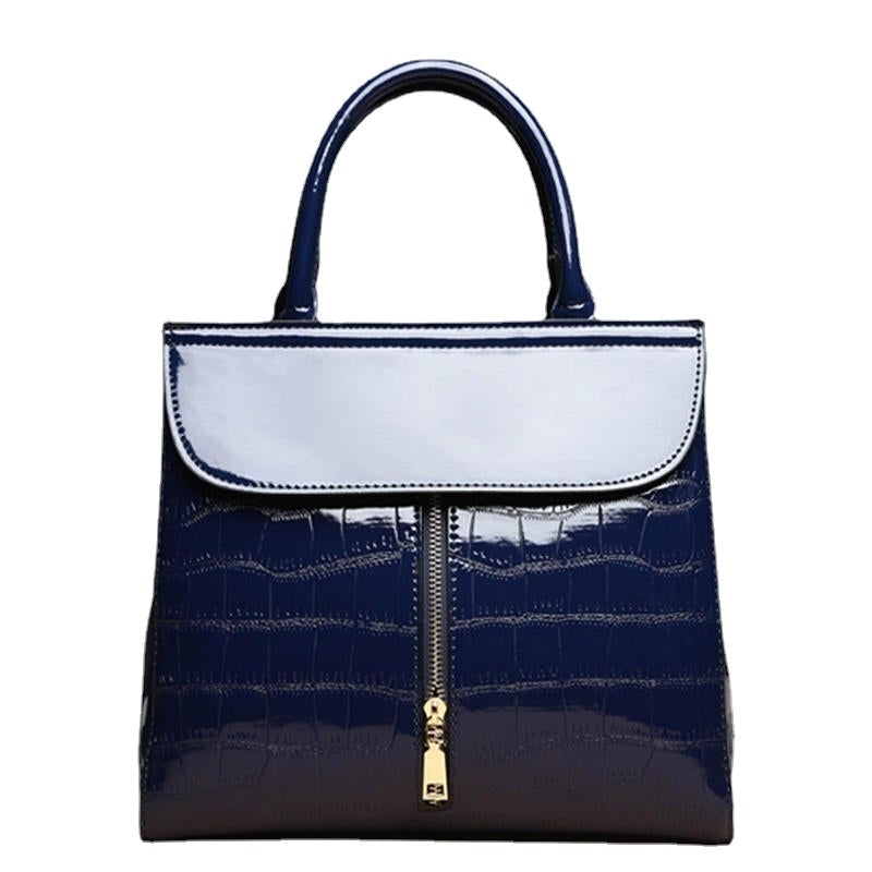 Women Portable Patent Leather Handbag Crocodile Pattern Shoulder Messenger Crossbody Bag Image 1