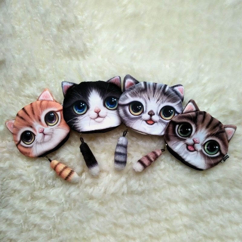 Women Plush Cartoon Cat Head Personality Cute Small Coin Bag Storage Bag Image 2