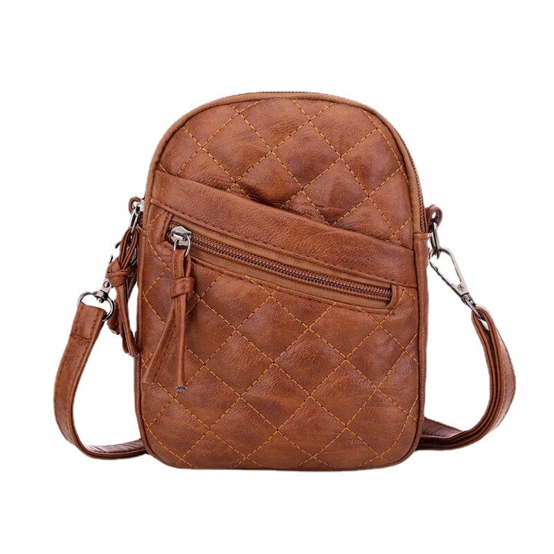 Women PU Leather Argyle Pattern Earphone Hole Casual 6.3 Inch Phone Crossbody Shoulder Bag Image 1