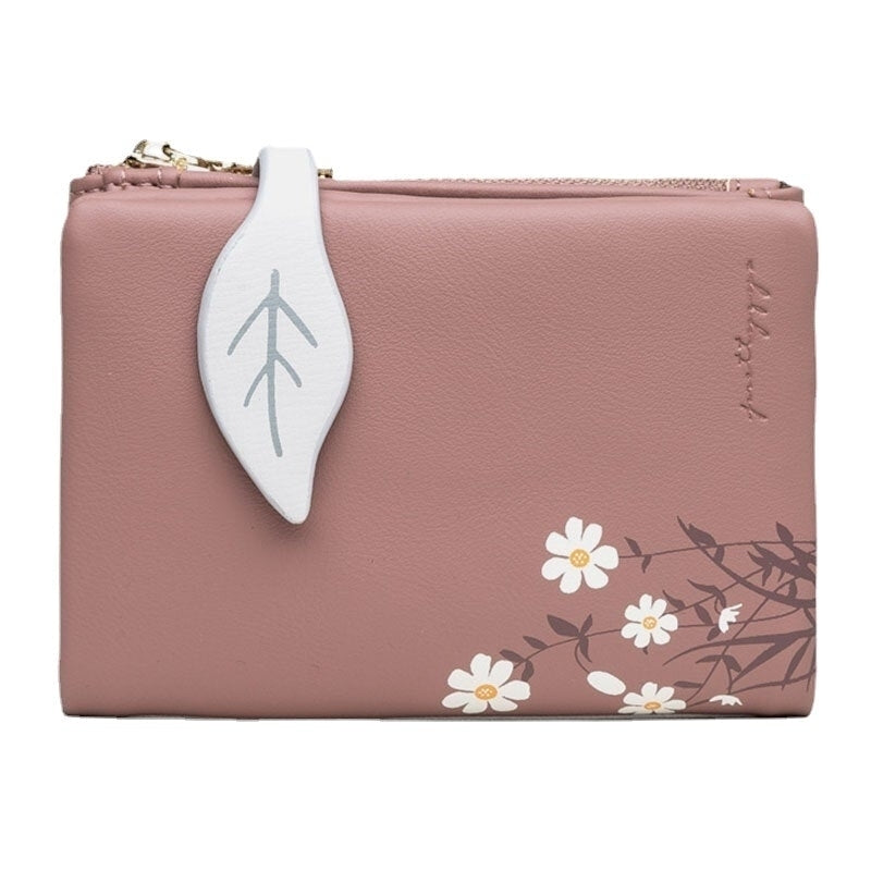 Women PU Leather Floral Printing Casual Mini Easy Carry Money Clip Card Holder Wallet Image 1