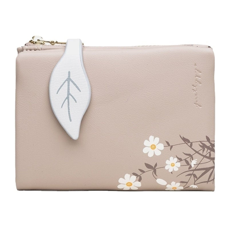 Women PU Leather Floral Printing Casual Mini Easy Carry Money Clip Card Holder Wallet Image 2