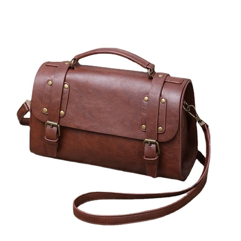 Women PU Leather Large Capacity Crossbody Rivet Design Hasp Messenger Shoulder Bag Image 1