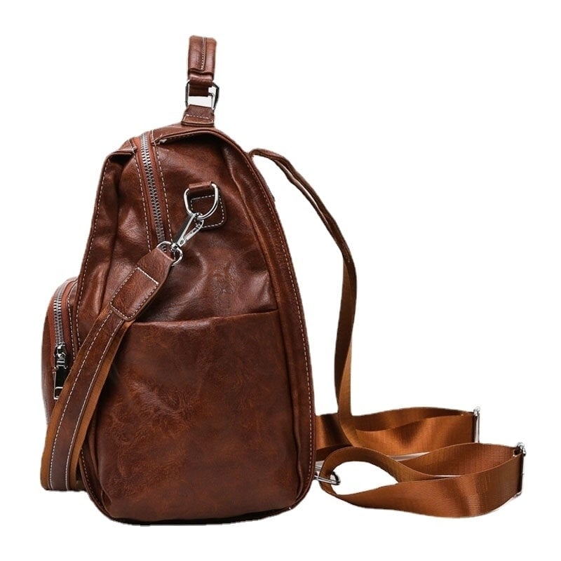 Women PU Leather Large Capacity Multi-pocket Messenger Backpack Crossbody Shoulder Bag Image 2