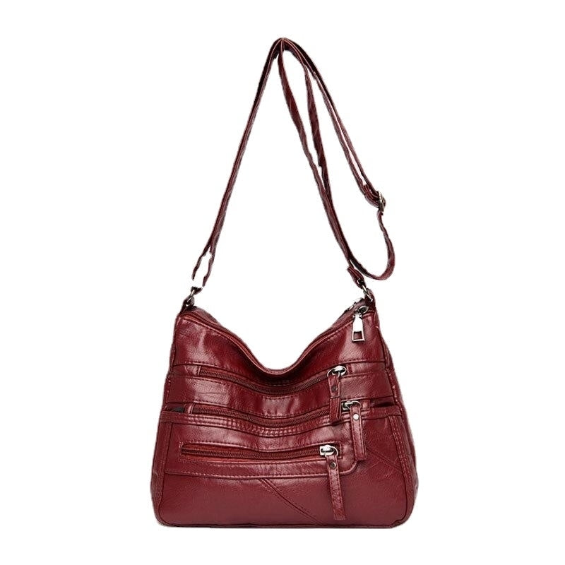 Women PU Leather Large Capacity Multi-Pocket French Handbag Crossbody Bags Image 2