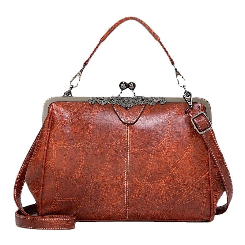 Women PU Leather Large Capacity Vintage Lock Handbag Crossbody Satchel Bag Image 1