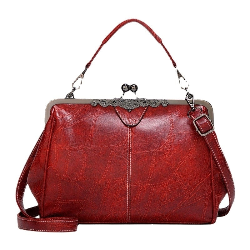 Women PU Leather Large Capacity Vintage Lock Handbag Crossbody Satchel Bag Image 2