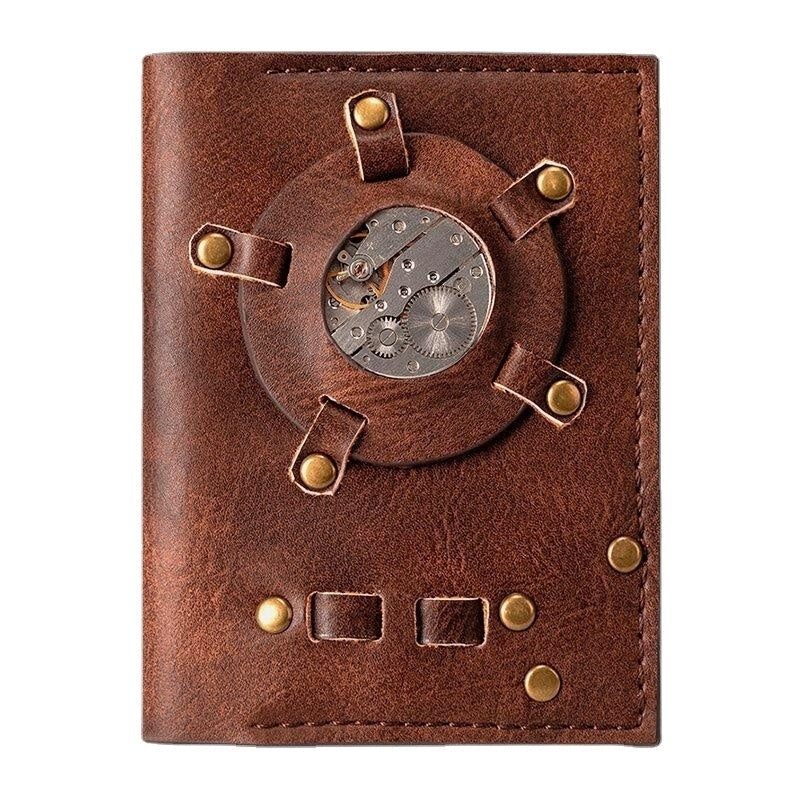 Women Vintage Rivet Gear Unique Design Wallet EDC Short Bifold Card Holder Image 1