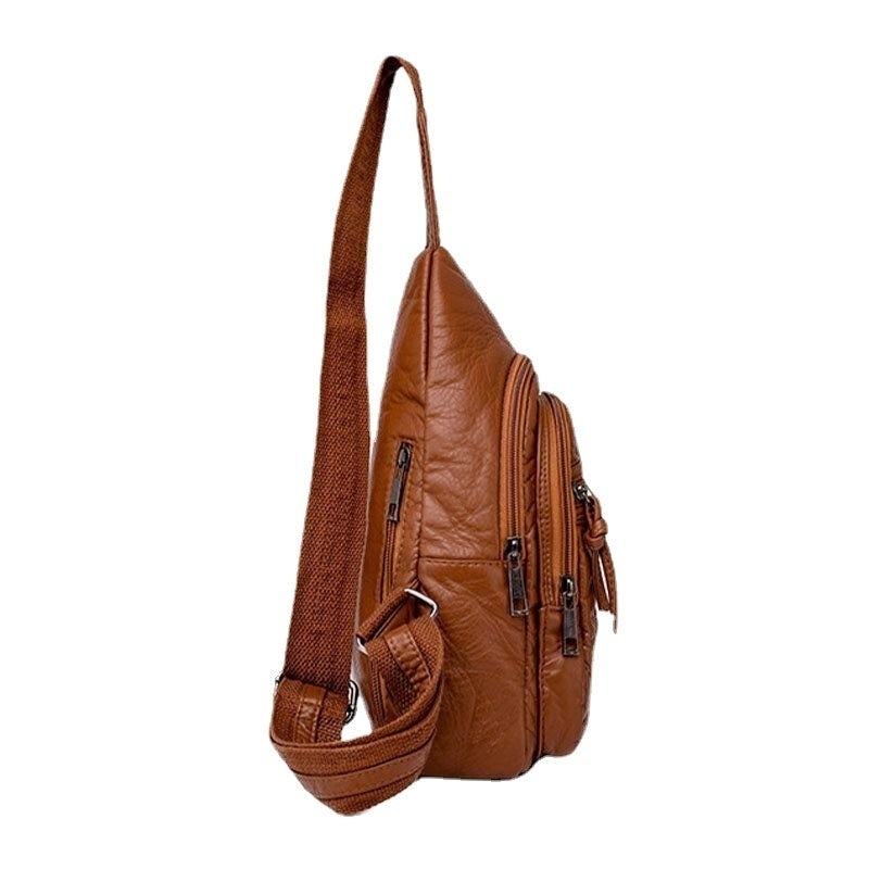 Women PU Leather Portable Large Capacity Earphone Hole Crossbody Shoulder Chest Bag Image 2