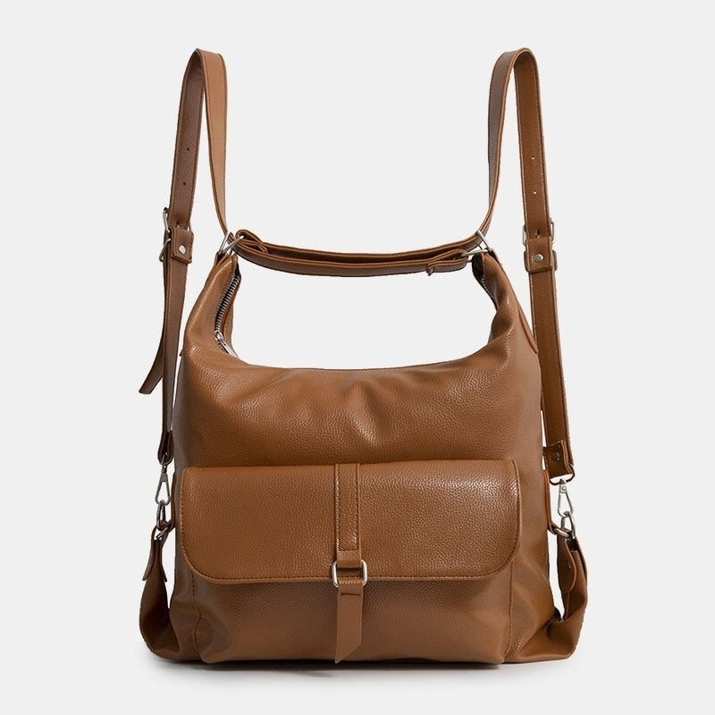 Women Vintage PU Leather Multifunction Large Capacity Backpack Multi-Carry Crossbody Bag- PPT Image 1