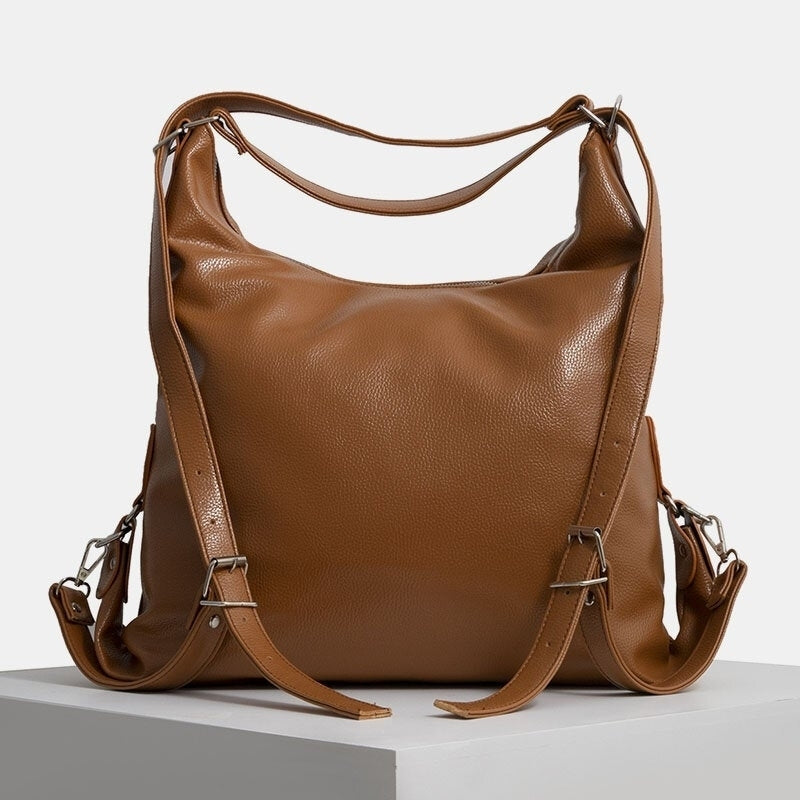 Women Vintage PU Leather Multifunction Large Capacity Backpack Multi-Carry Crossbody Bag- PPT Image 2