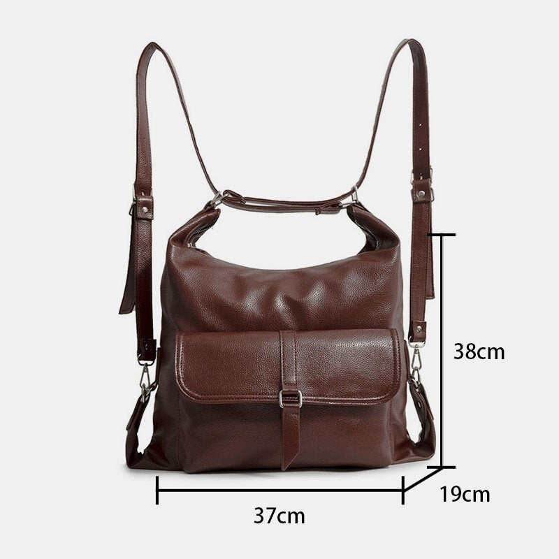 Women Vintage PU Leather Multifunction Large Capacity Backpack Multi-Carry Crossbody Bag- PPT Image 4