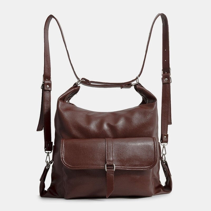 Women Vintage PU Leather Multifunction Large Capacity Backpack Multi-Carry Crossbody Bag- PPT Image 7