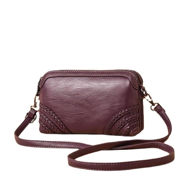 women vintage soft faux leather crossbody bag solid double layer shoulder bag Image 2