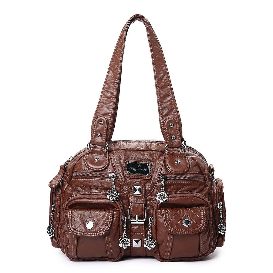 Women Soft Leather Multi-Pocket Motorcycle Shoulder Crossbody Bag Handbag Image 1