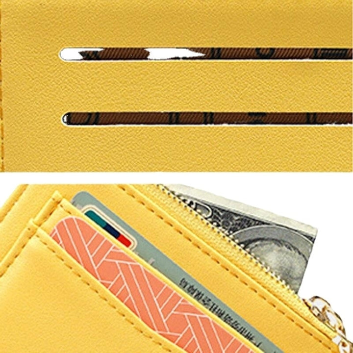 Women Solid 5 Card Slots Hardware Mini Wallet Purse Image 4