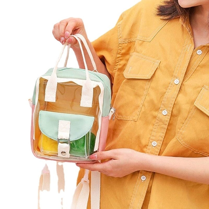 Women Transparent Patchwork Waterproof Backpack School Bag Image 4