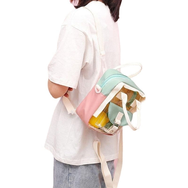 Women Transparent Patchwork Waterproof Backpack School Bag Image 7