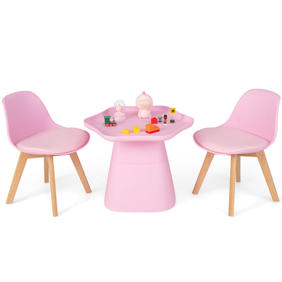 Kids Table and 2 Chairs Set Children Activity Play Table w/ Padded Seat Beech Legs Image 1