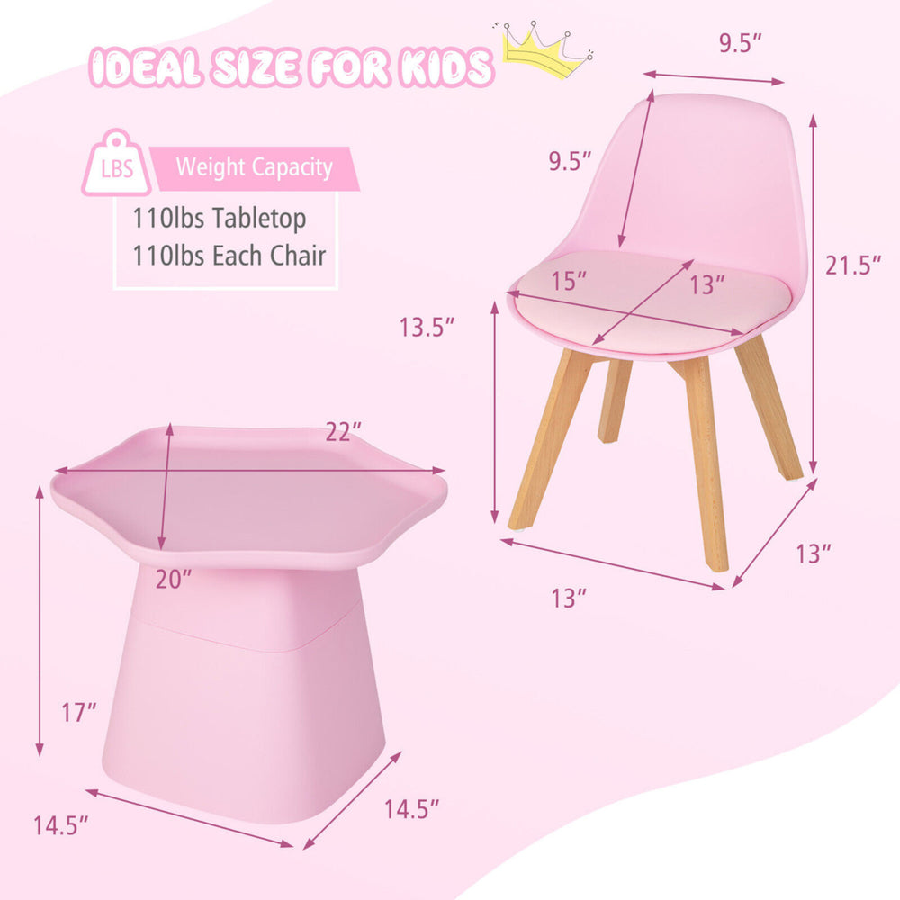 Kids Table and 2 Chairs Set Children Activity Play Table w/ Padded Seat Beech Legs Image 2