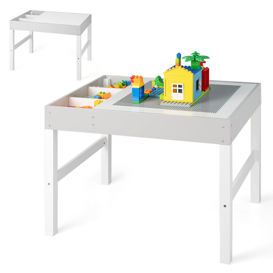 Kids Multi Activity Play Table 3 in 1 Wooden Building Block Desk w/ Storage Gift Image 1