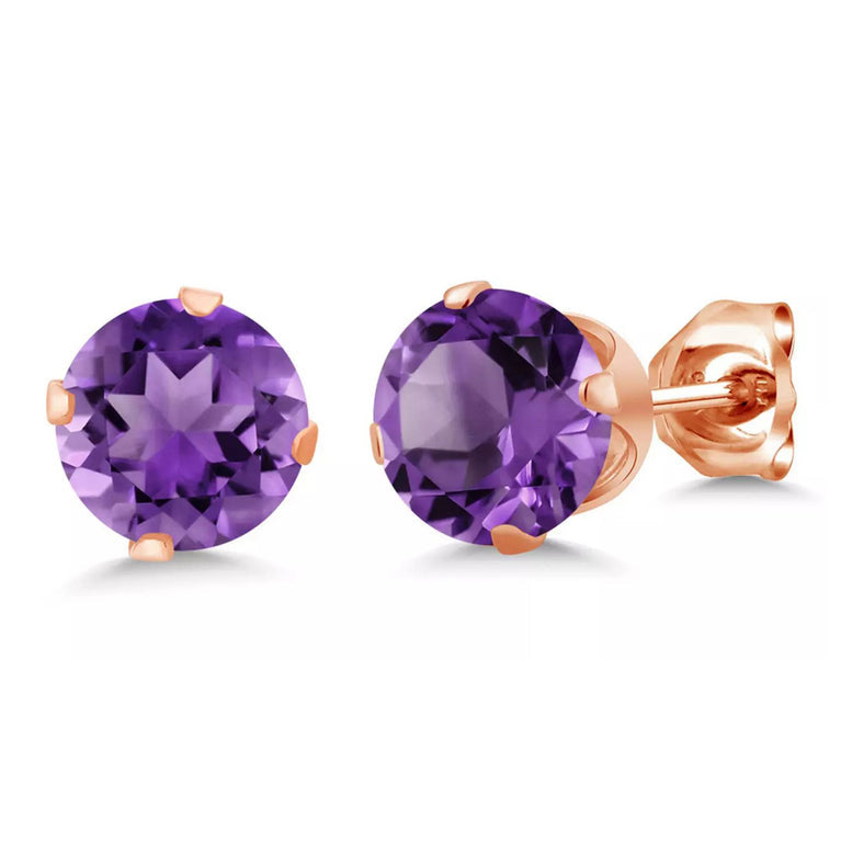10k Rose Gold Plated 3 Carat Round Created Purple Amethyst Stud Earrings Image 1