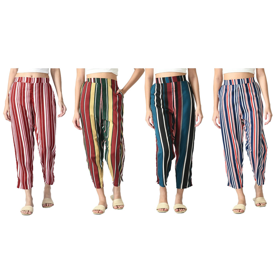 3-Pack: Ladies Striped High waisted Summer Soft Wide Open Boho Leg Palazzo Pants Image 1