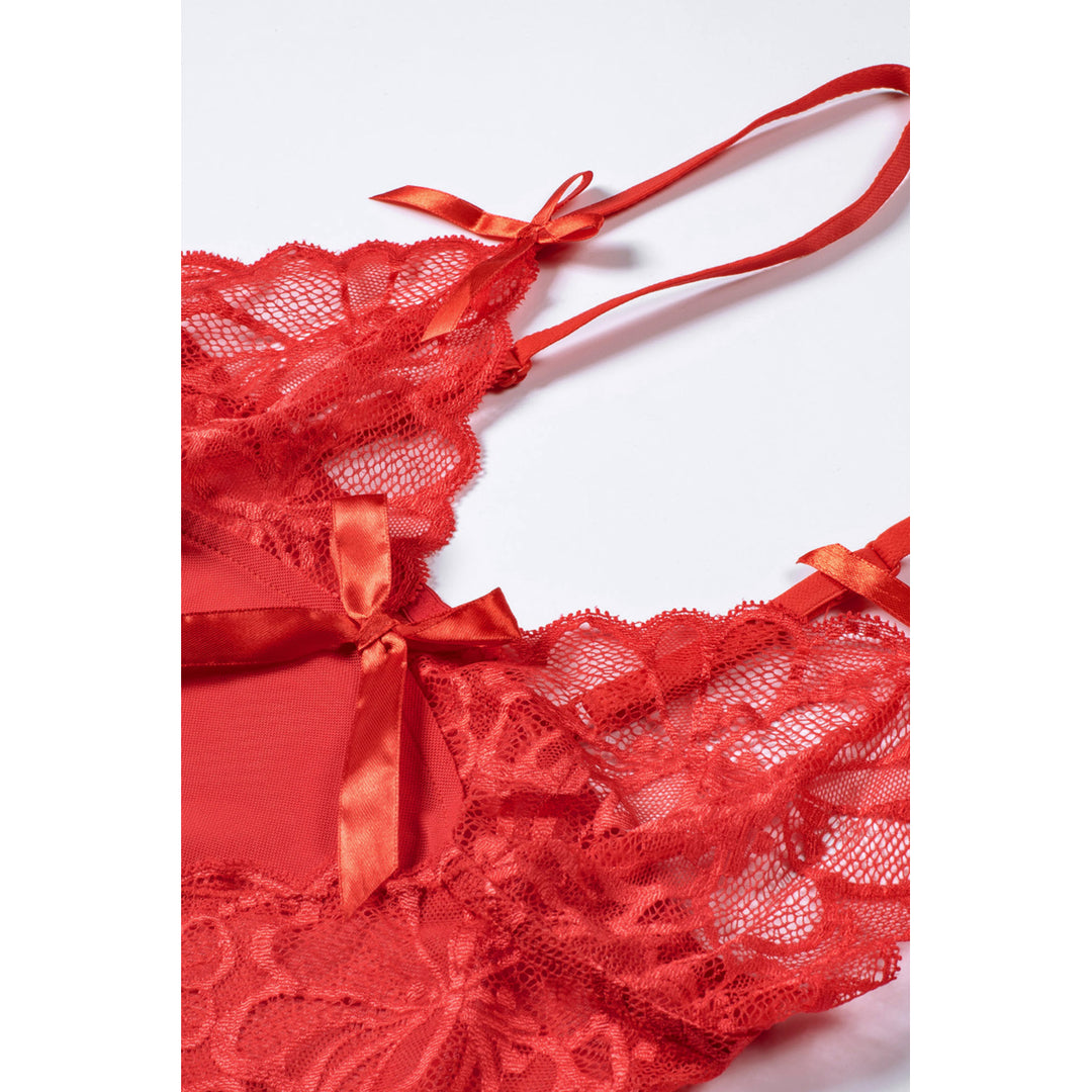 Womens Red Lace Bridal Babydoll Image 12