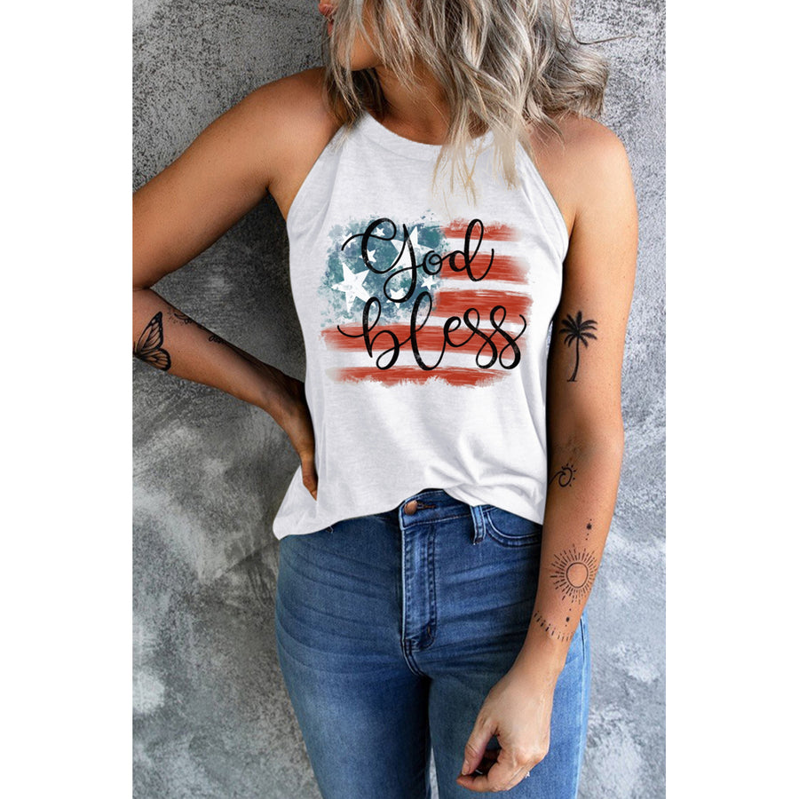 Womens White God Bless America Flag Graphic Tank Top Image 1