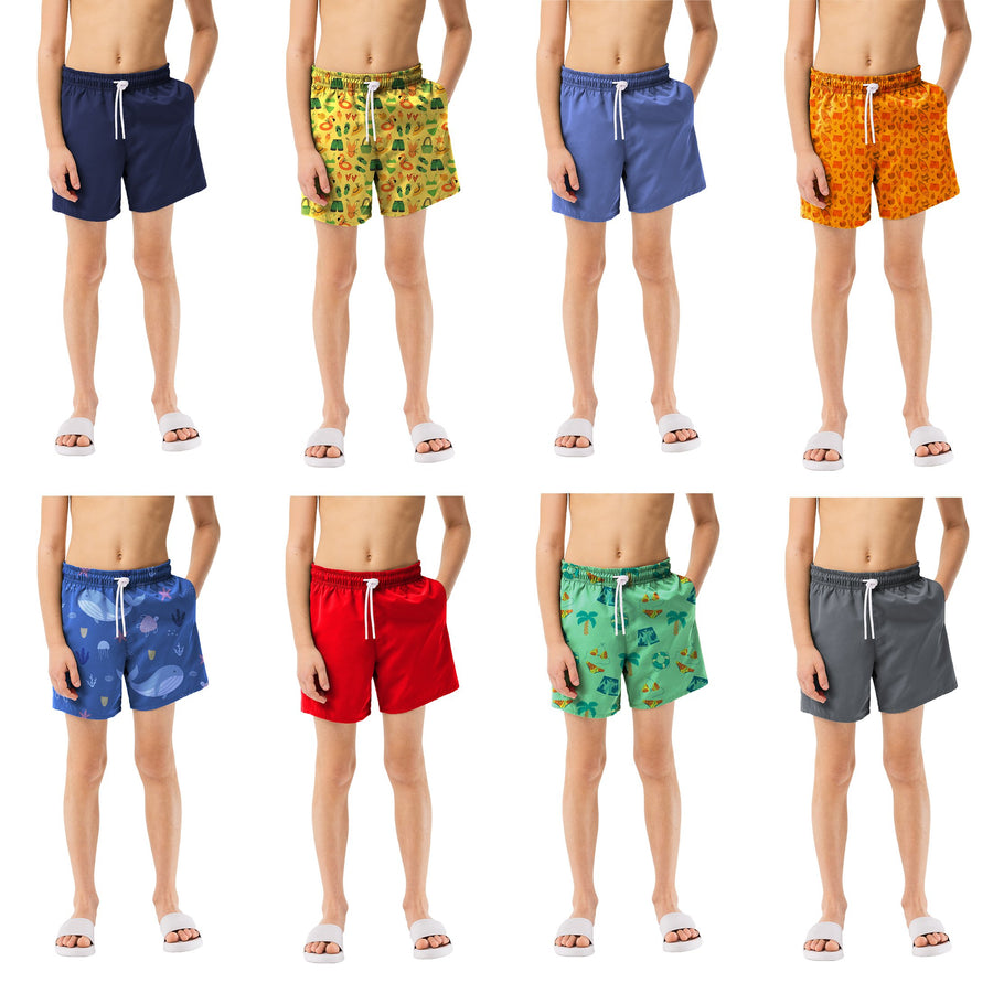 3-Pack: Boys Quick-Dry Solid and Print Active Summer Beach Swimming Trunks Shorts Image 1