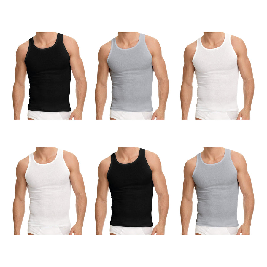 12-Pack: Mens Solid Cotton Soft Ribbed Slim-Fitting Summer Tank Tops Image 1