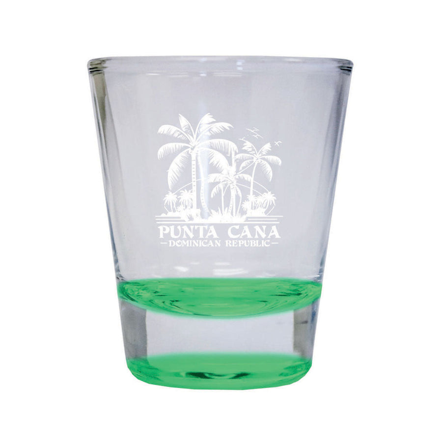 Punta Cana Dominican Republic Souvenir etched 1.5 Ounce Shot Glass Round PALM green Design2 Image 1